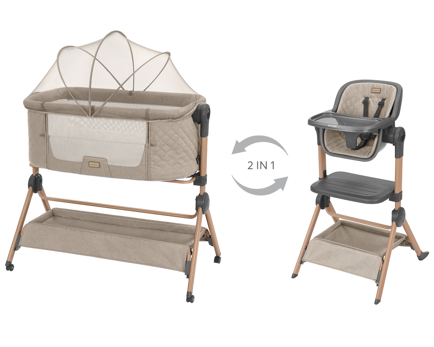 cuna de colecho 2 en 1 + trona sleat me beige de kikkaboo