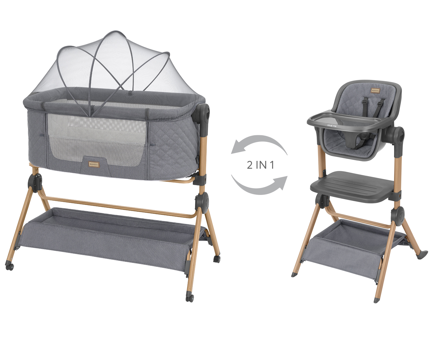 cuna de colecho 2 en 1 + trona sleat me Grey de kikkaboo
