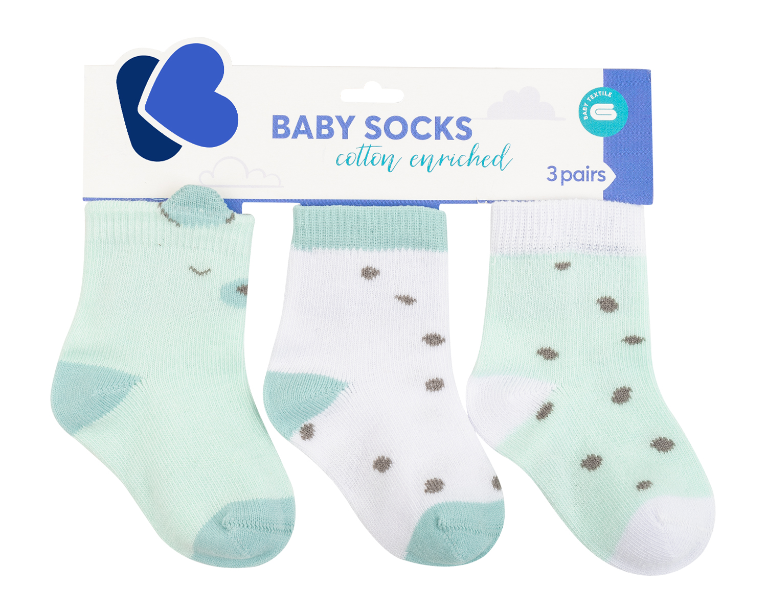 Calcetines de bebé con orejas 3D Bear with me Menta 6-12m