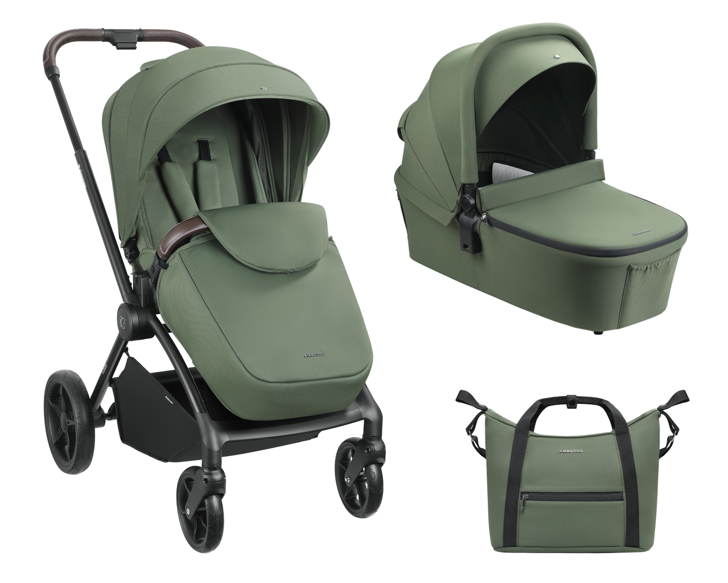 Carrito de bebé 2en1 con capazo Kara Verde Militar 2025