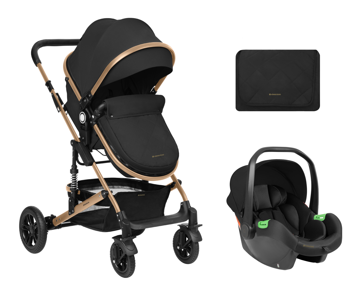 Carrito de bebé 3en1 asiento transf. Amaia Negro 2024