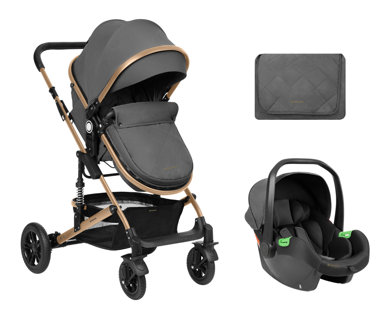 Carrito de bebé 3en1 asiento transf. Amaia Gris Oscuro 2024