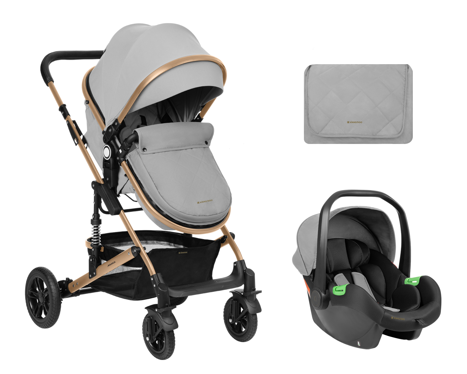 Carrito de bebé 3en1 asiento transf. Amaia Gris Claro 2024
