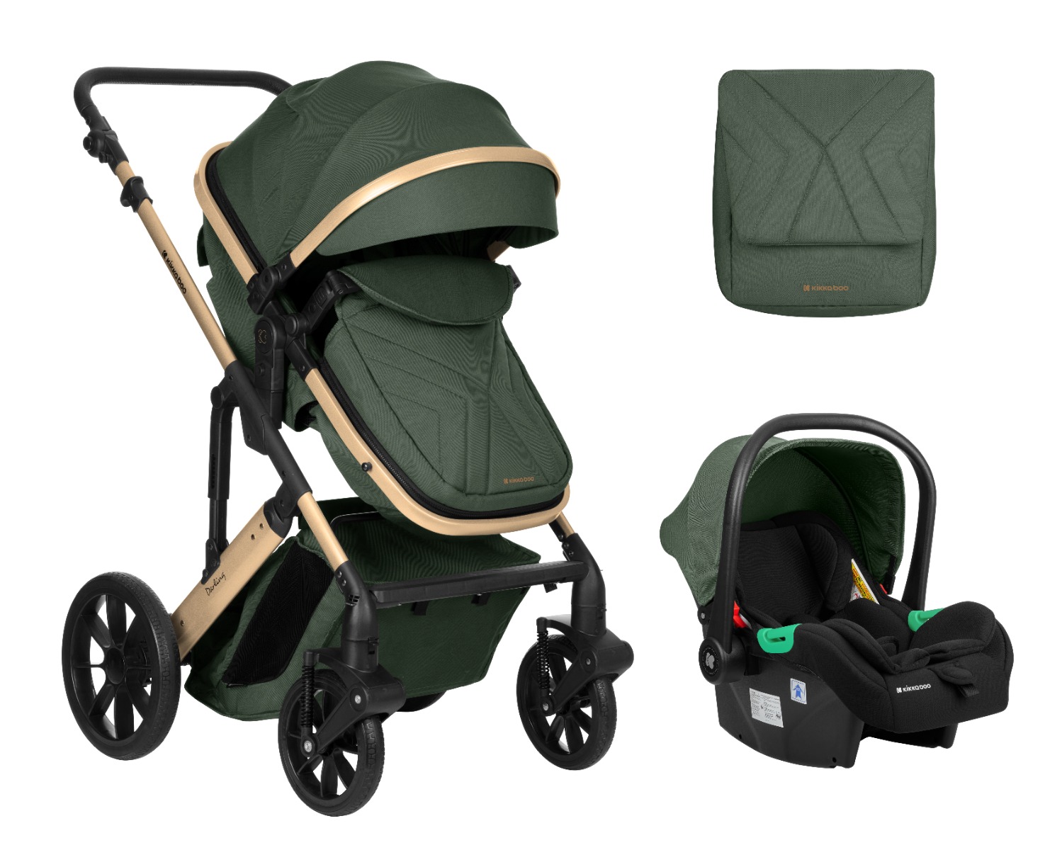 Carrito de bebé 3en1 asiento transf. Darling Verde Militar 