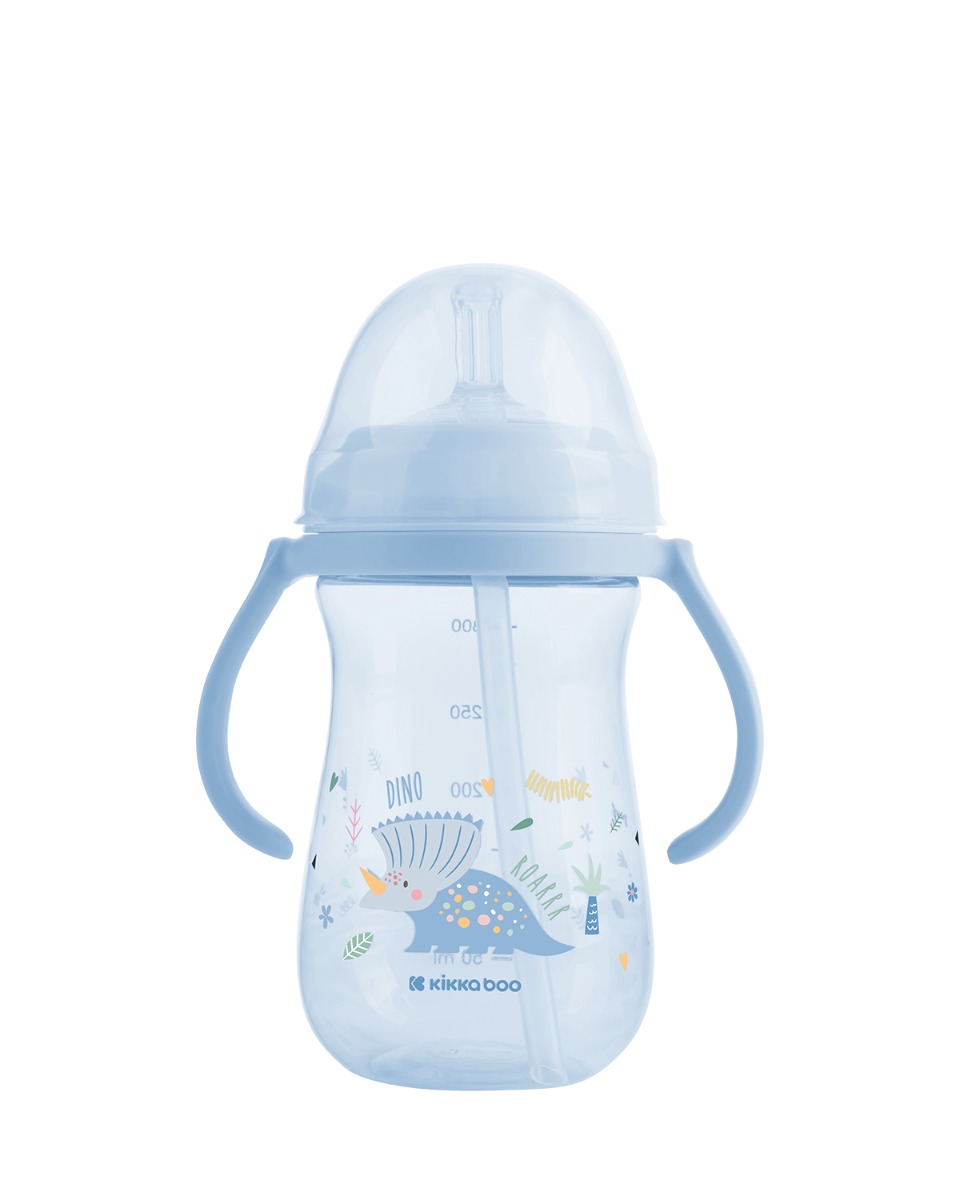 Vasito de PP con pajita de silicona 300ml Dino World Azul