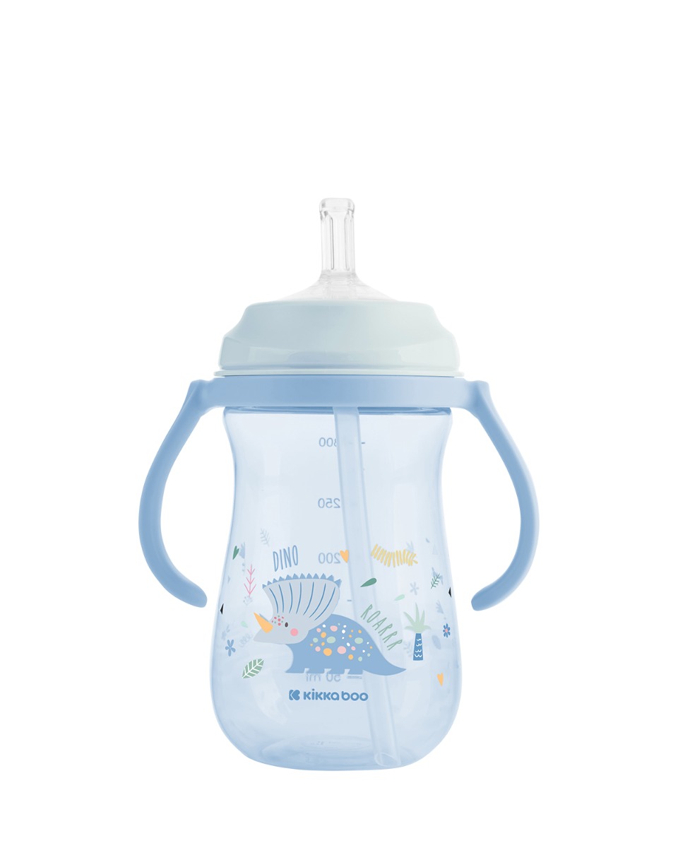 Vasito de PP con pajita de silicona 300ml Dino World Azul