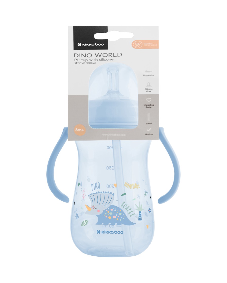 Vasito de PP con pajita de silicona 300ml Dino World Azul
