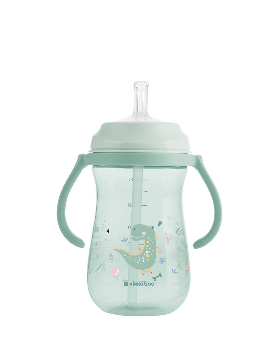 Vasito de PP con pajita de silicona 300ml Dino World Menta