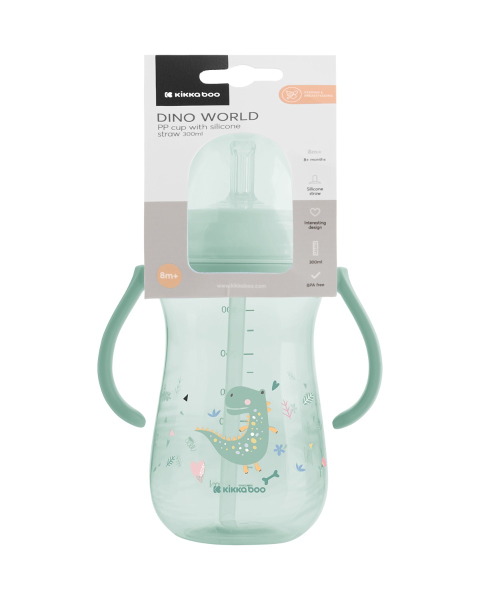 Vasito de PP con pajita de silicona 300ml Dino World Menta