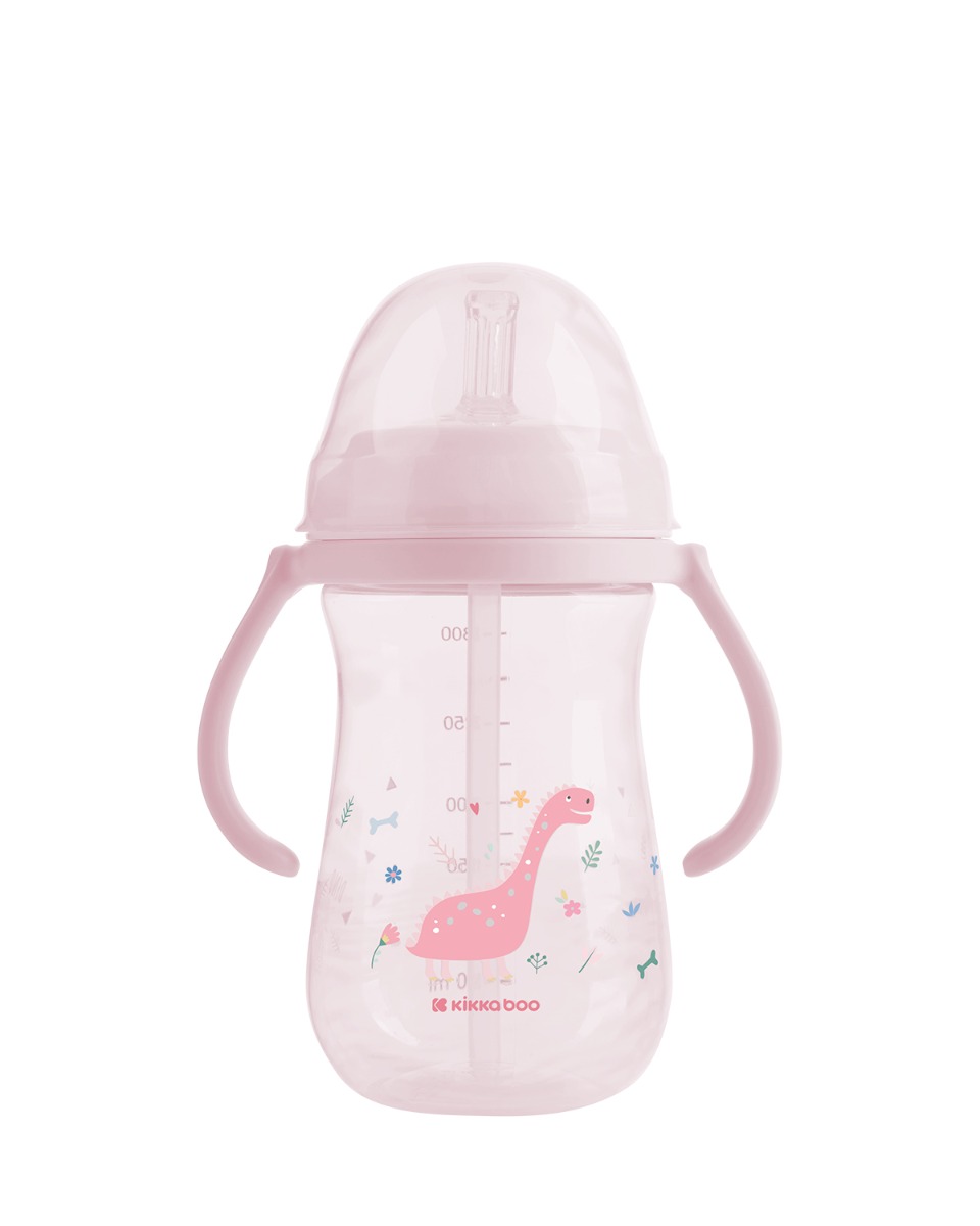 Vasito de PP con pajita de silicona 300ml Dino World Rosa