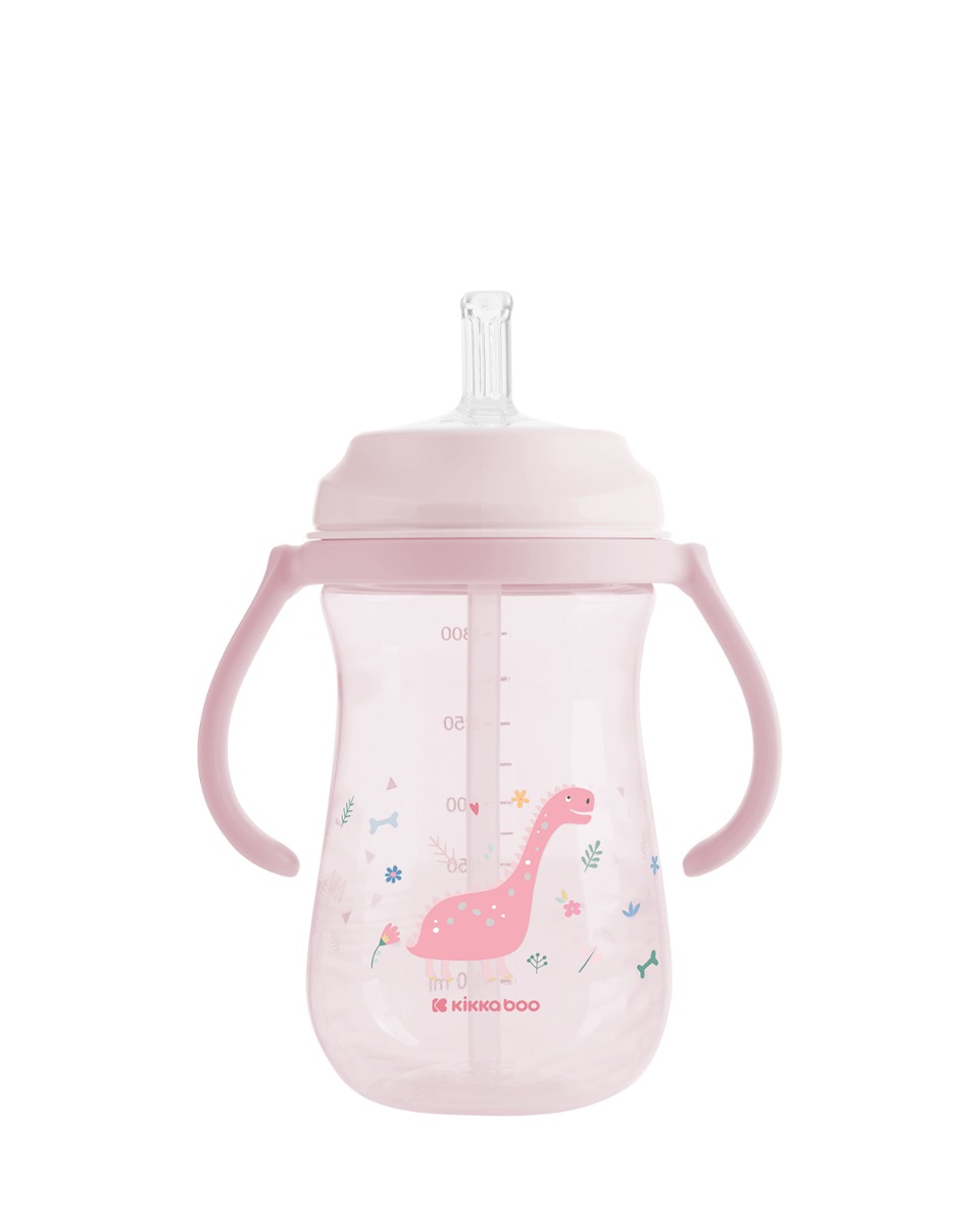 Vasito de PP con pajita de silicona 300ml Dino World Rosa