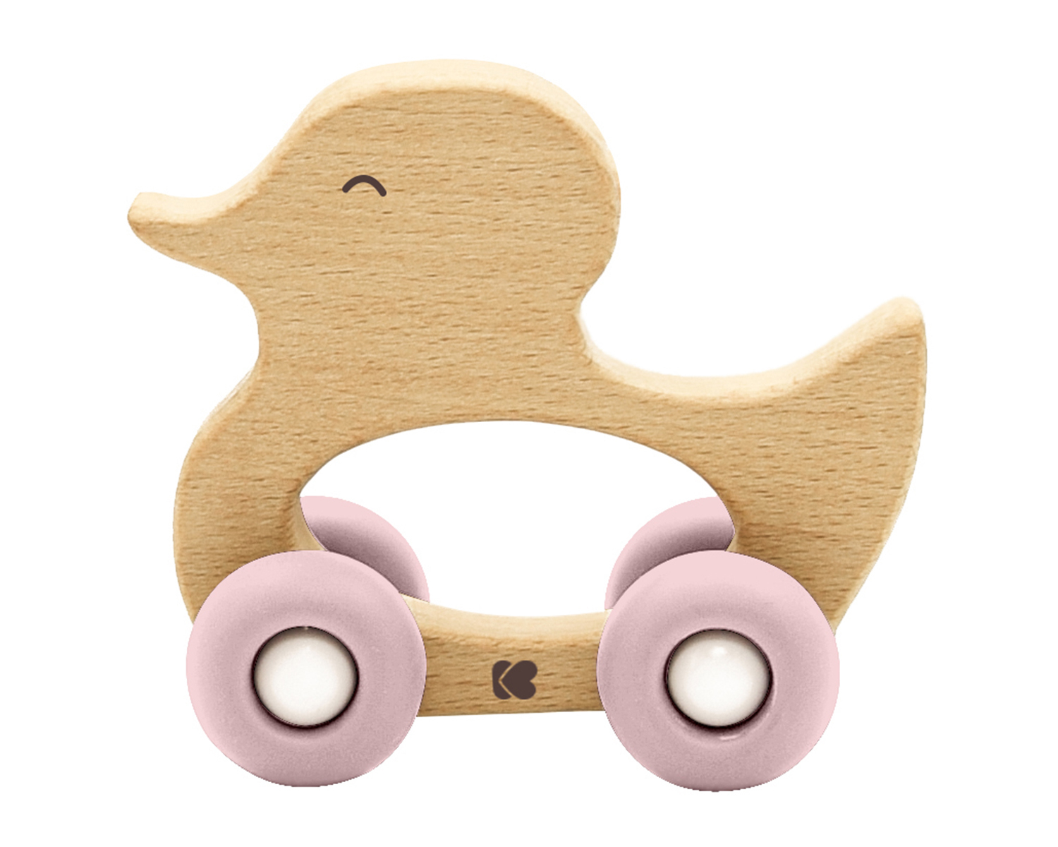 Juguete de madera con mordedor de silicona Duck Rosa