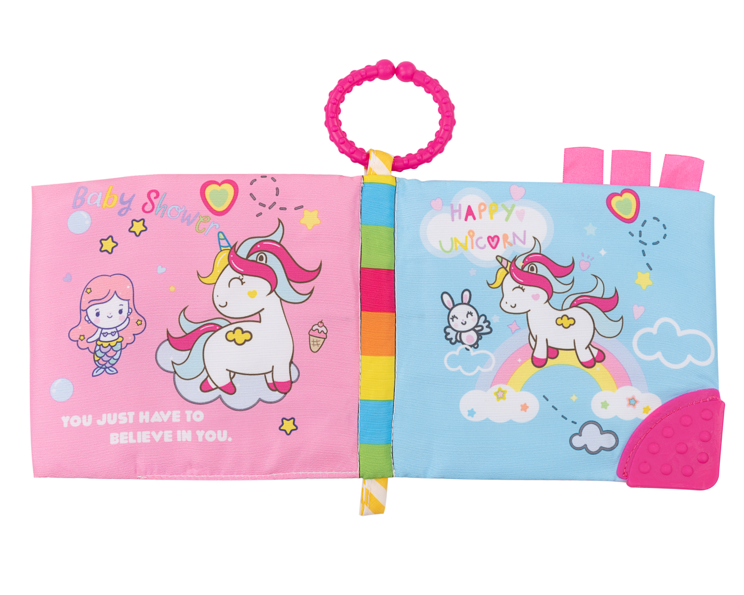 Libro educativo de tela con mordedor Happy Unicorn