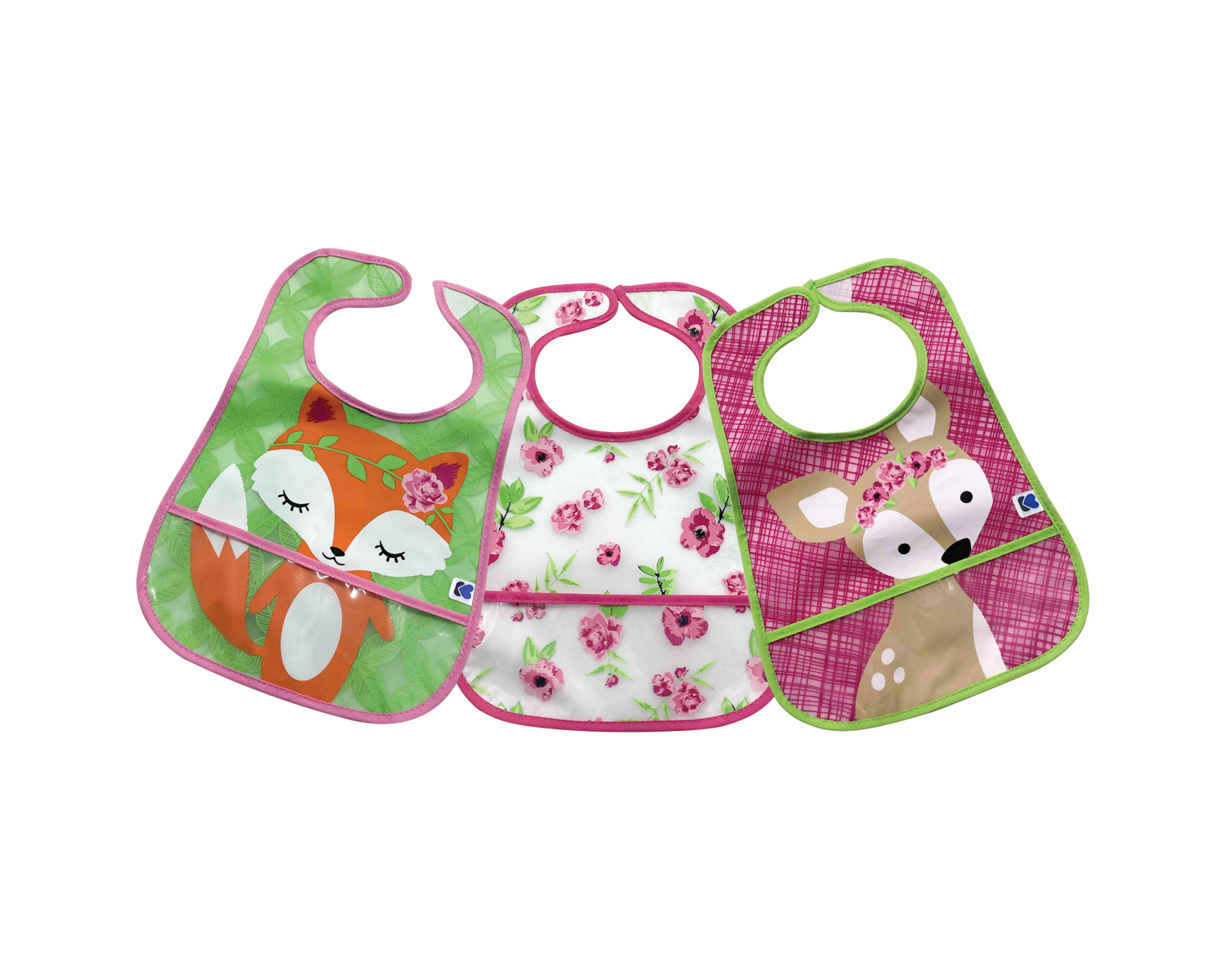Set de baberos de rizo y EVA con recogemigas 3 uds Fox-Flowers-Deer