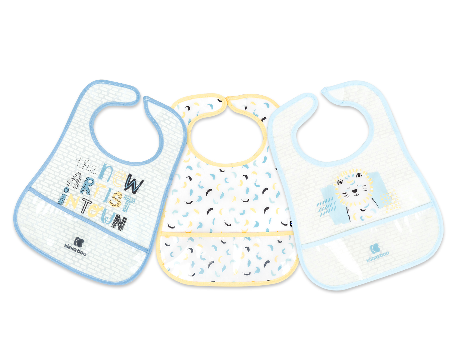 Set de baberos de rizo y EVA con recogemigas 3 uds Arty Azul