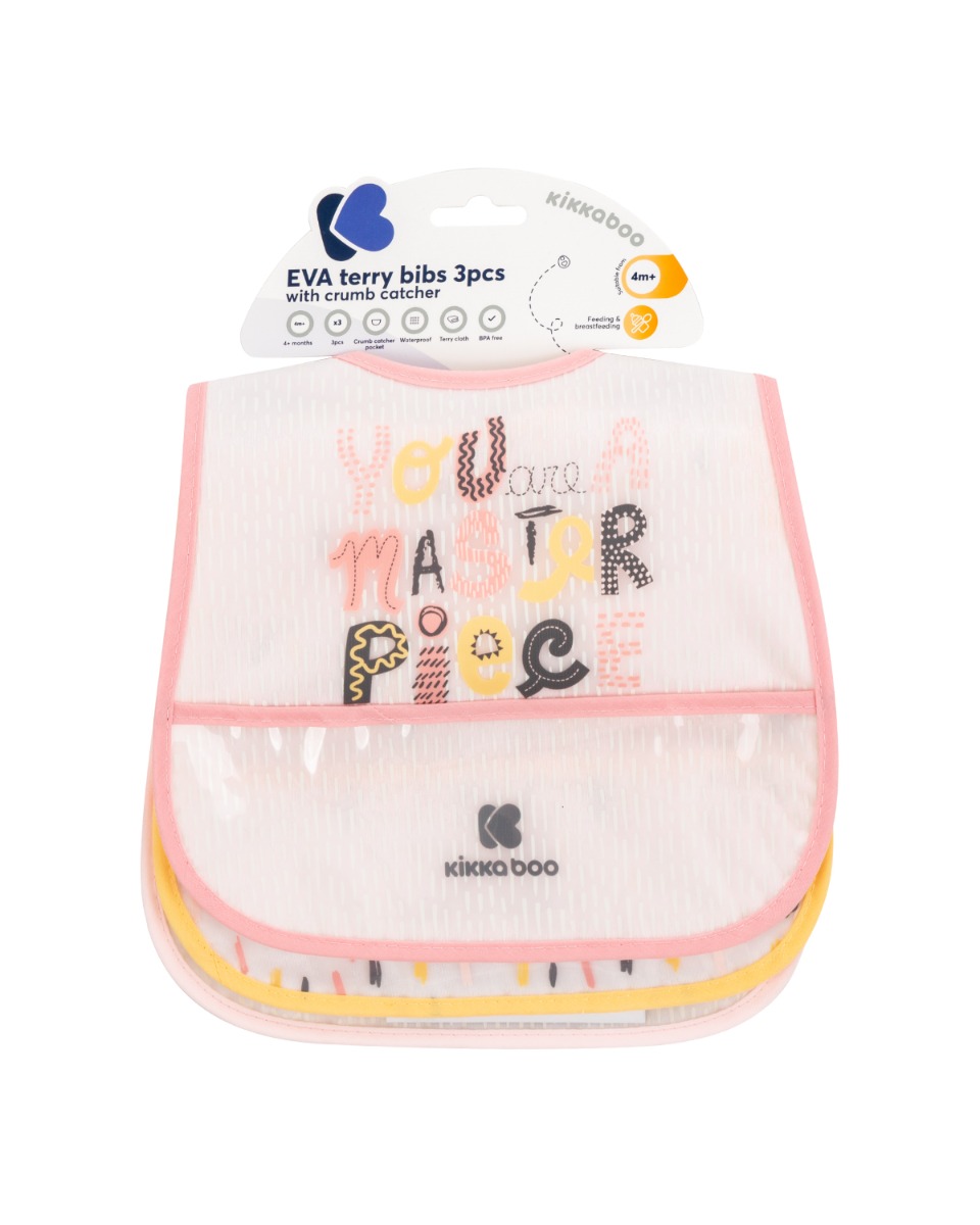 Set de baberos de rizo y EVA con recogemigas 3 uds Arty Rosa