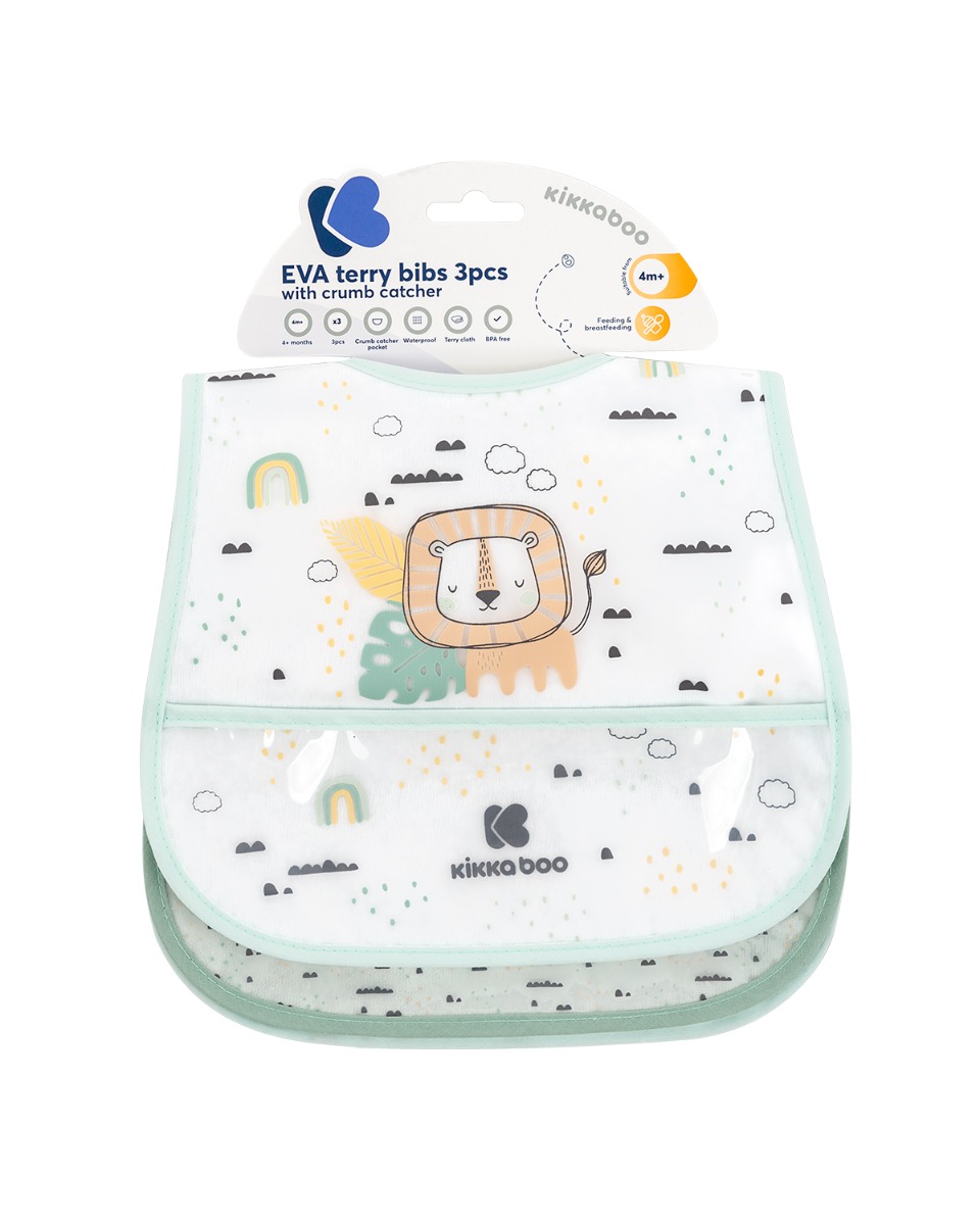 Set de baberos de rizo y EVA con recogemigas 3 uds Savanna Menta