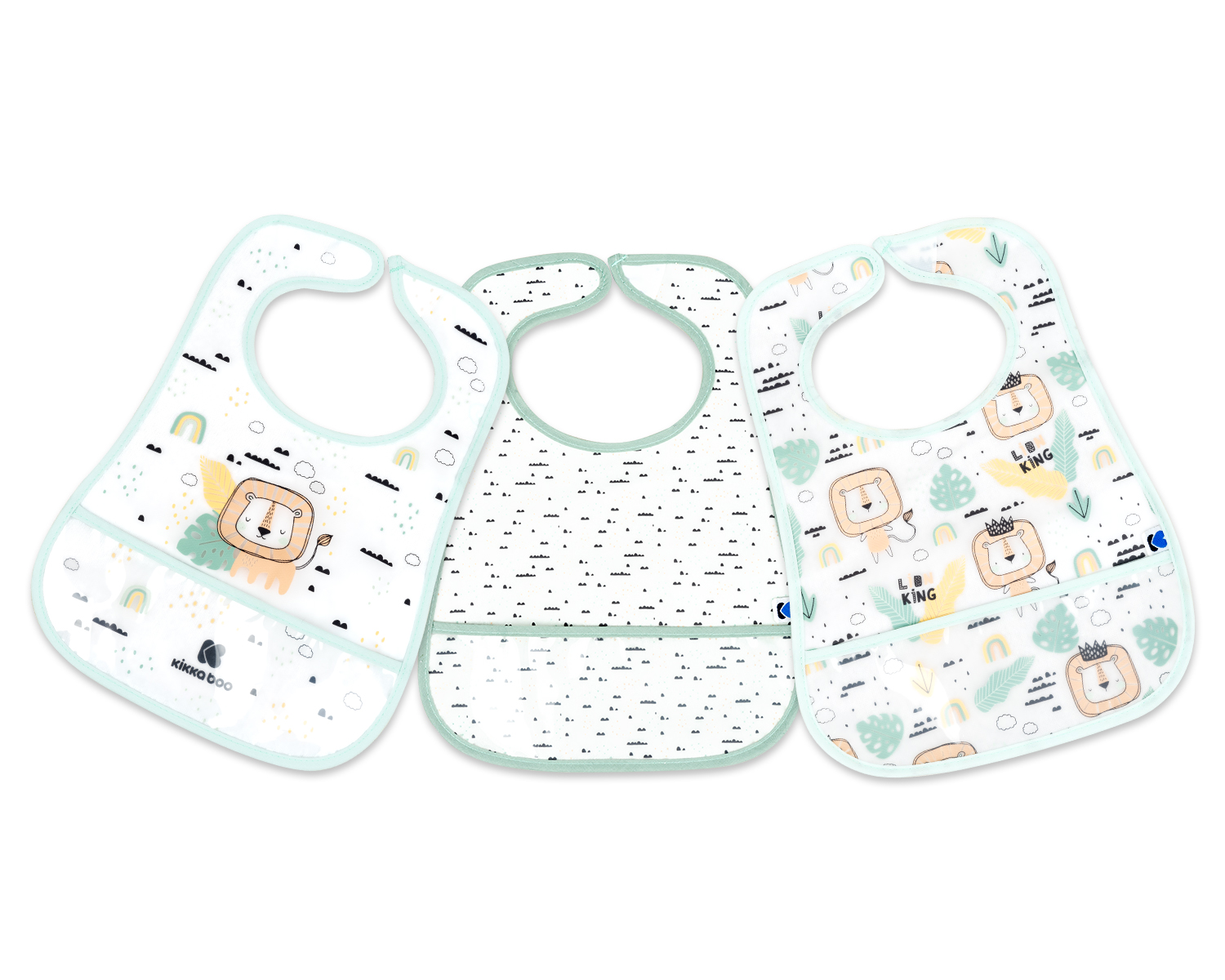 Set de baberos de rizo y EVA con recogemigas 3 uds Savanna Menta