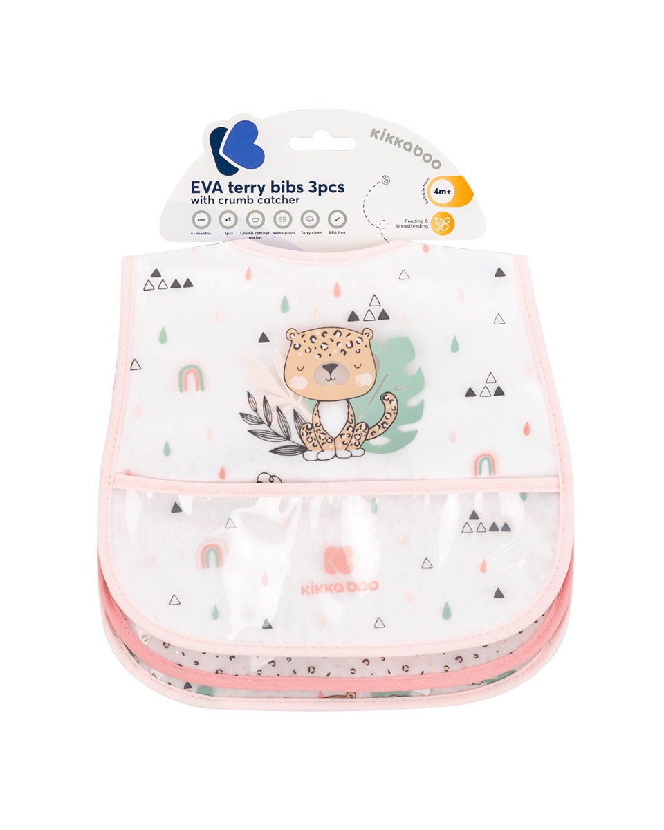 Set de baberos de rizo y EVA con recogemigas 3 uds Savanna Rosa