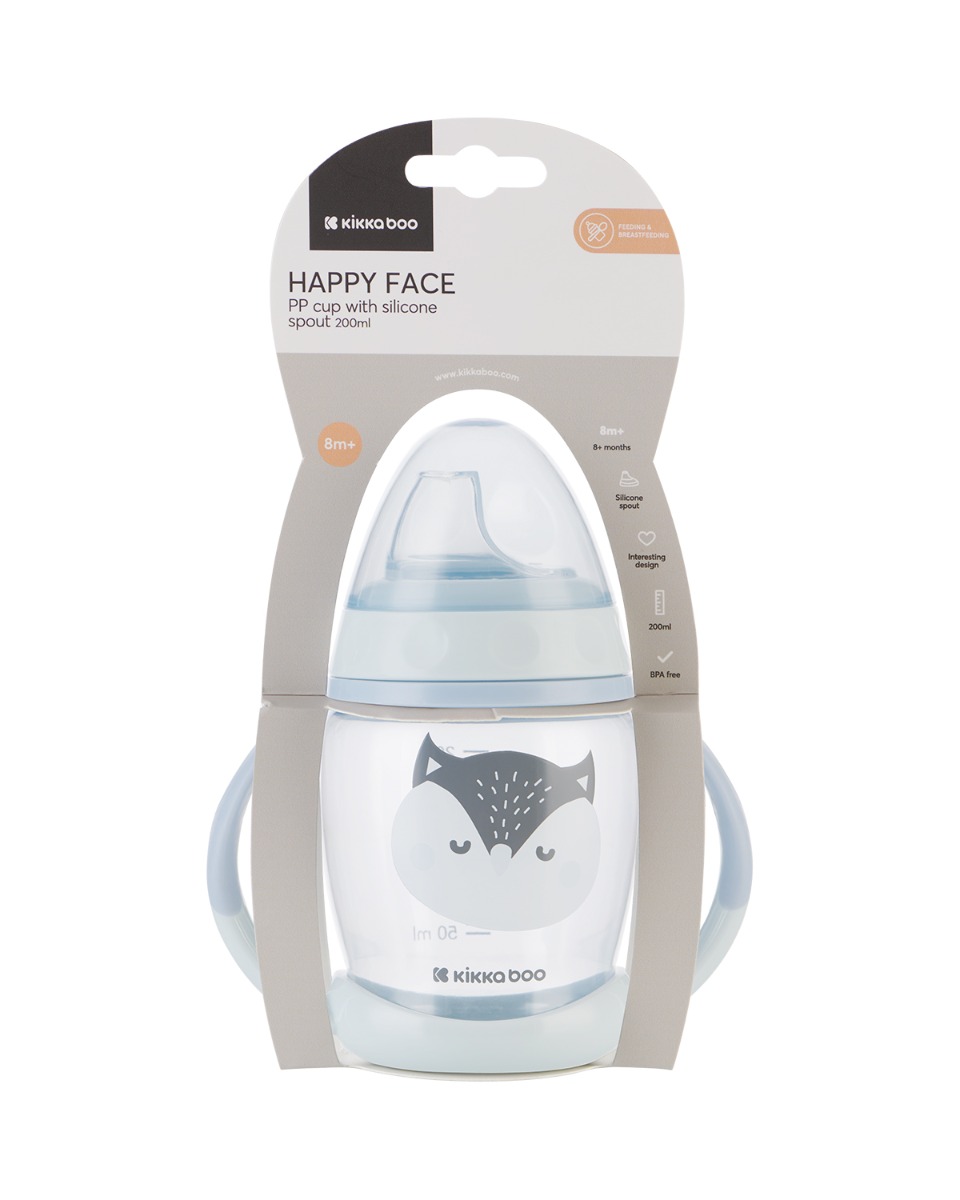 Vasito de PP con boquilla de silicona 200ml Happy Face Azul