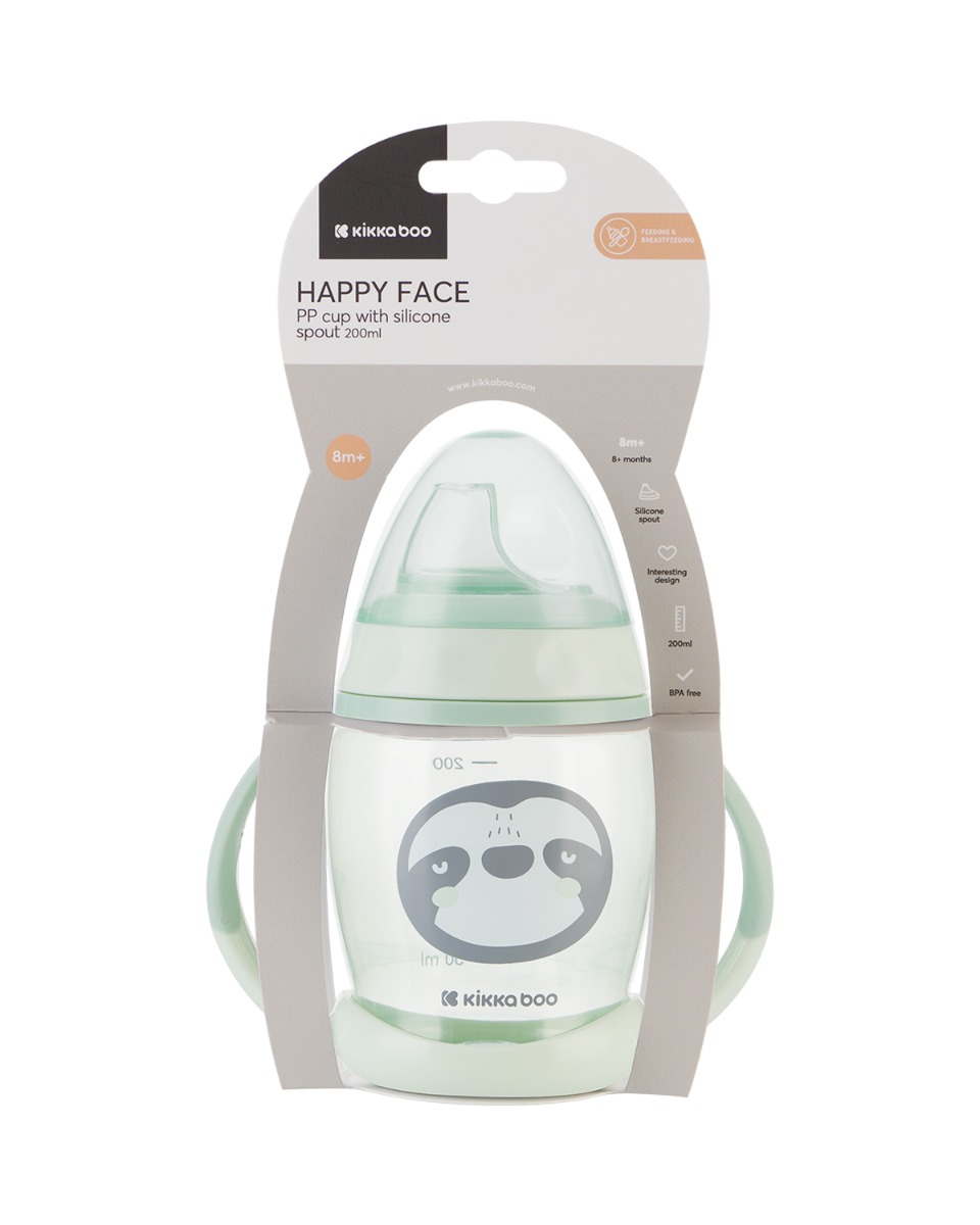Vasito de PP con boquilla de silicona 200ml Happy Face Menta
