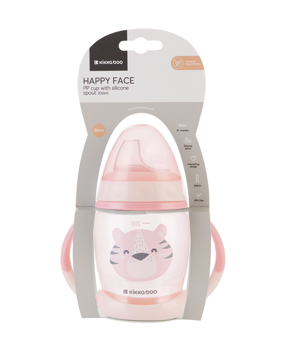 Vasito de PP con boquilla de silicona 200ml Happy Face Rosa