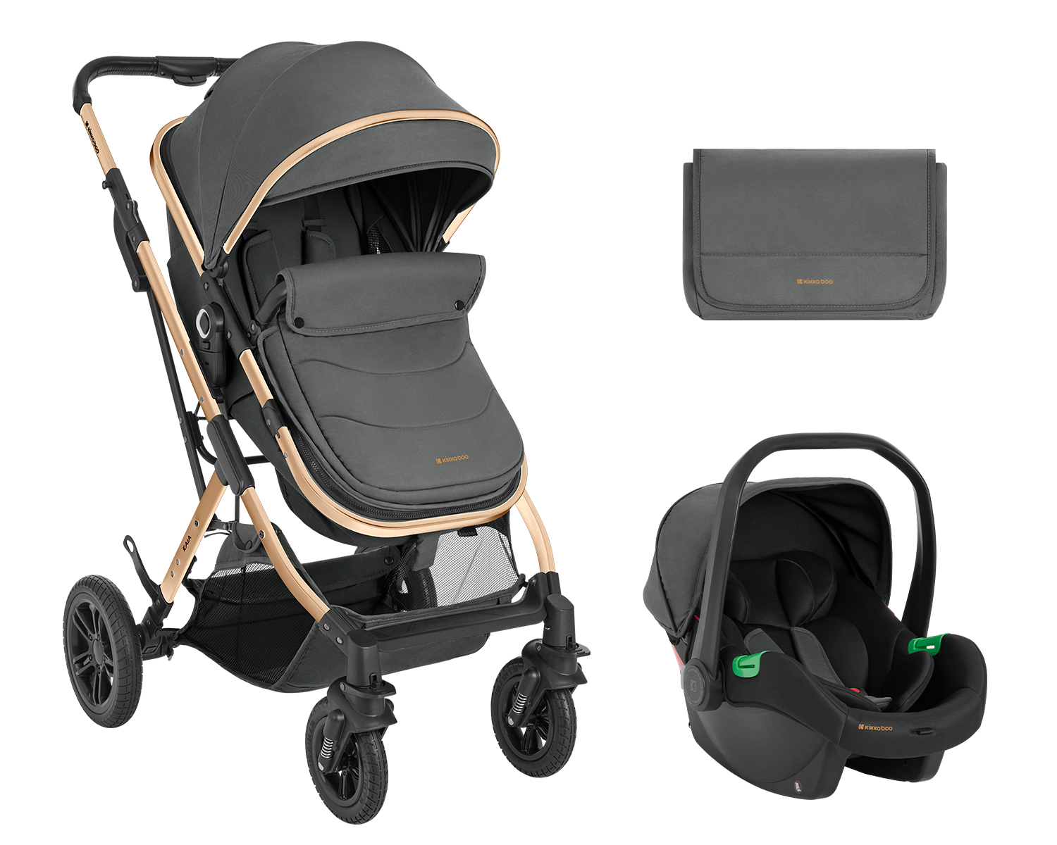 Carrito de bebé 3en1 asiento transf. Kaia Gris Oscuro 2024