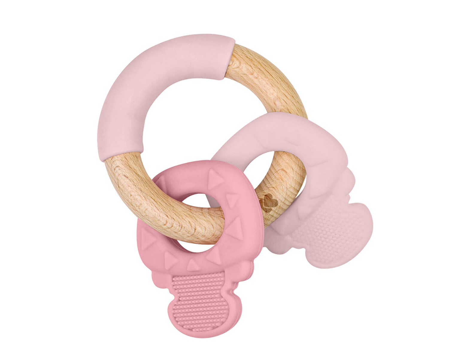 Mordedor de silicona y madera Keys Rosa