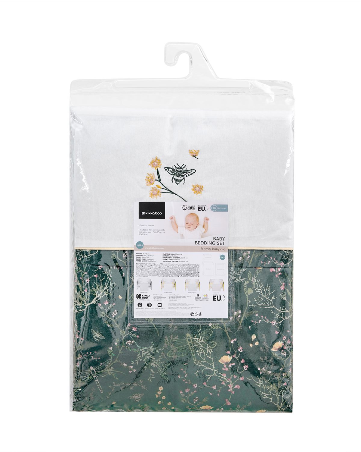Juego de cama para minicuna 3 piezas Secret Garden Green