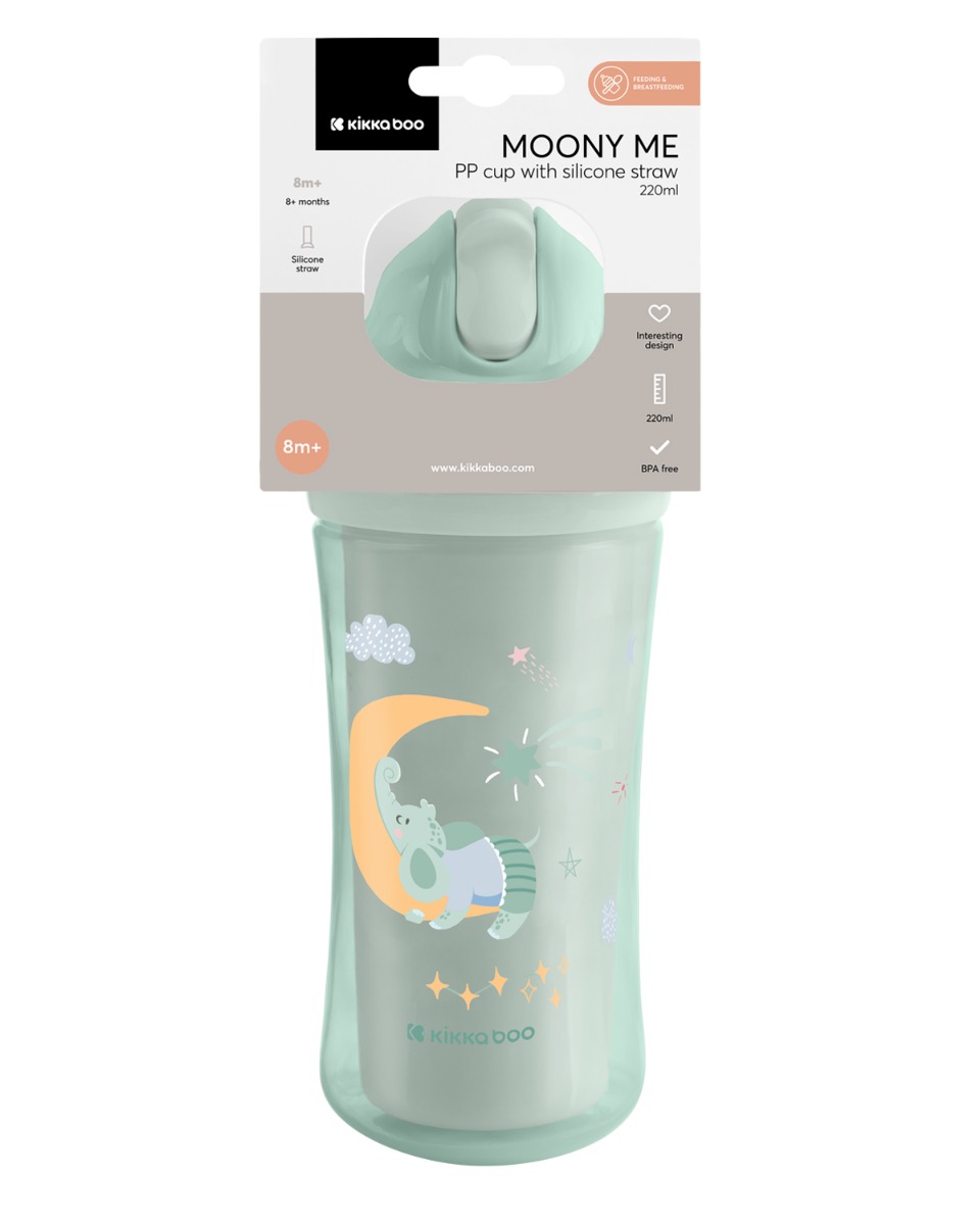 Vasito de PP con pajita de silicona 220ml Moony me Menta