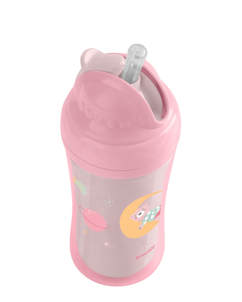Vasito de PP con pajita de silicona 220ml Moony me Rosa