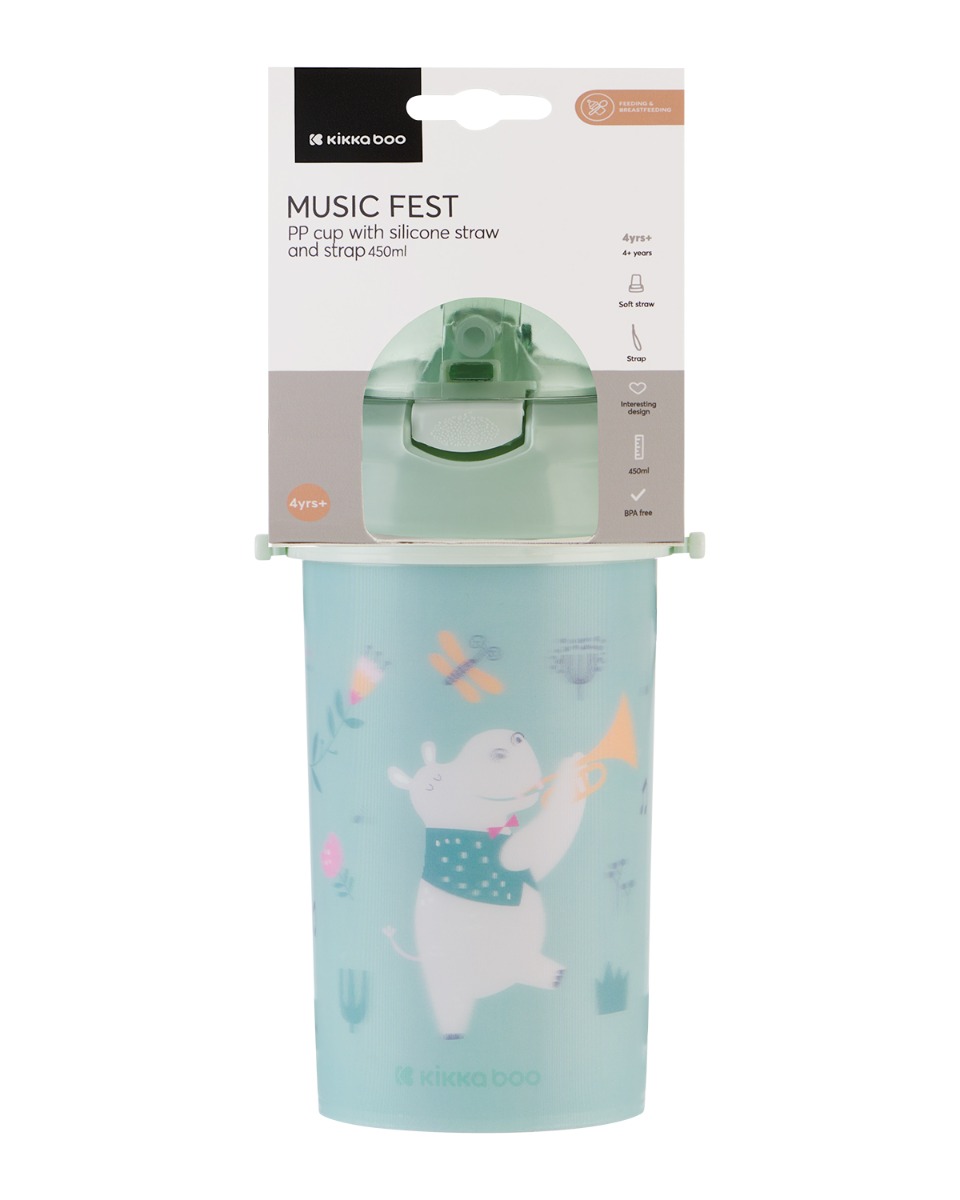 Vaso PP con pajita de silicona y correa 450ml Music Fest Menta