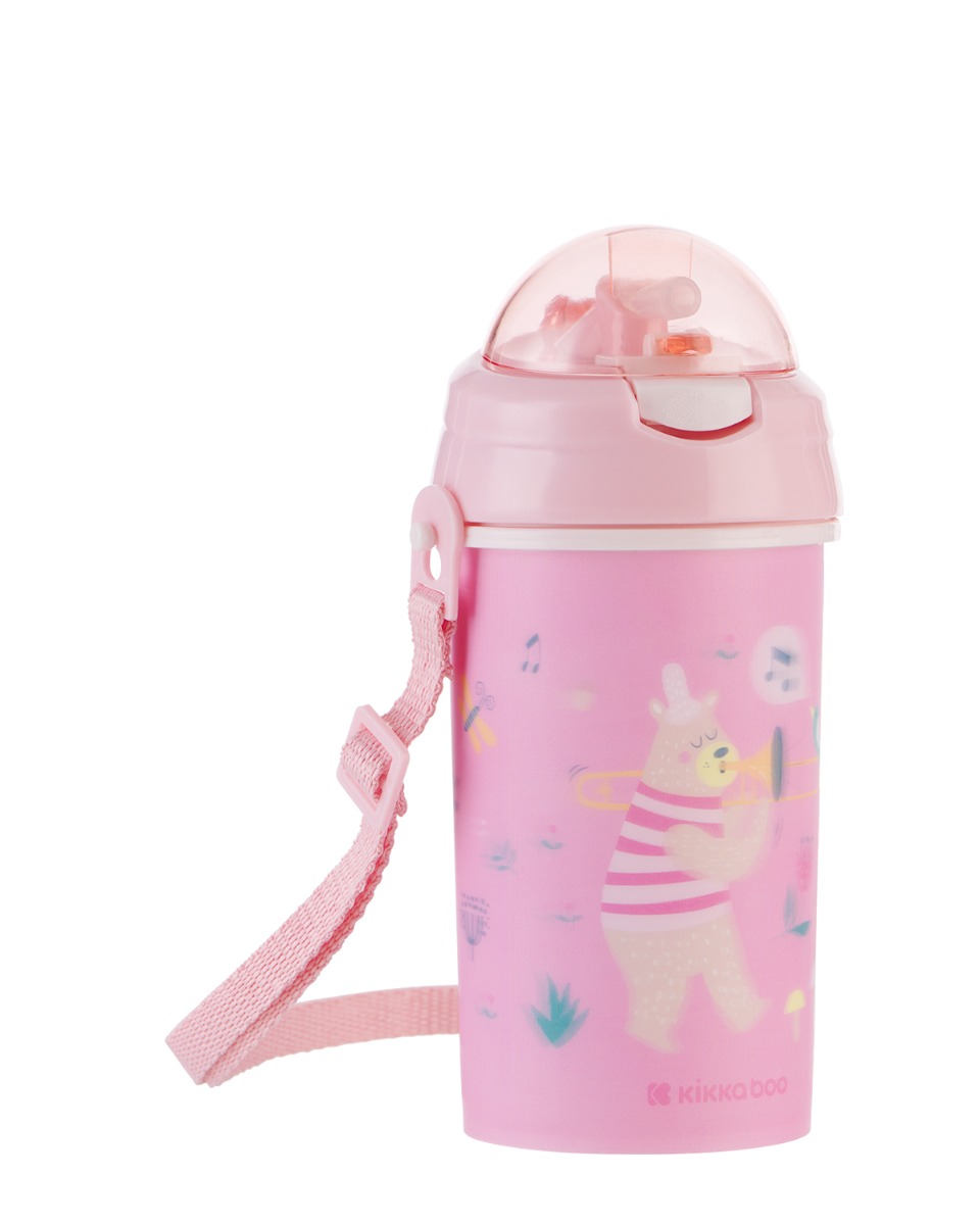 Vaso PP con pajita de silicona y correa 450ml Music Fest Rosa