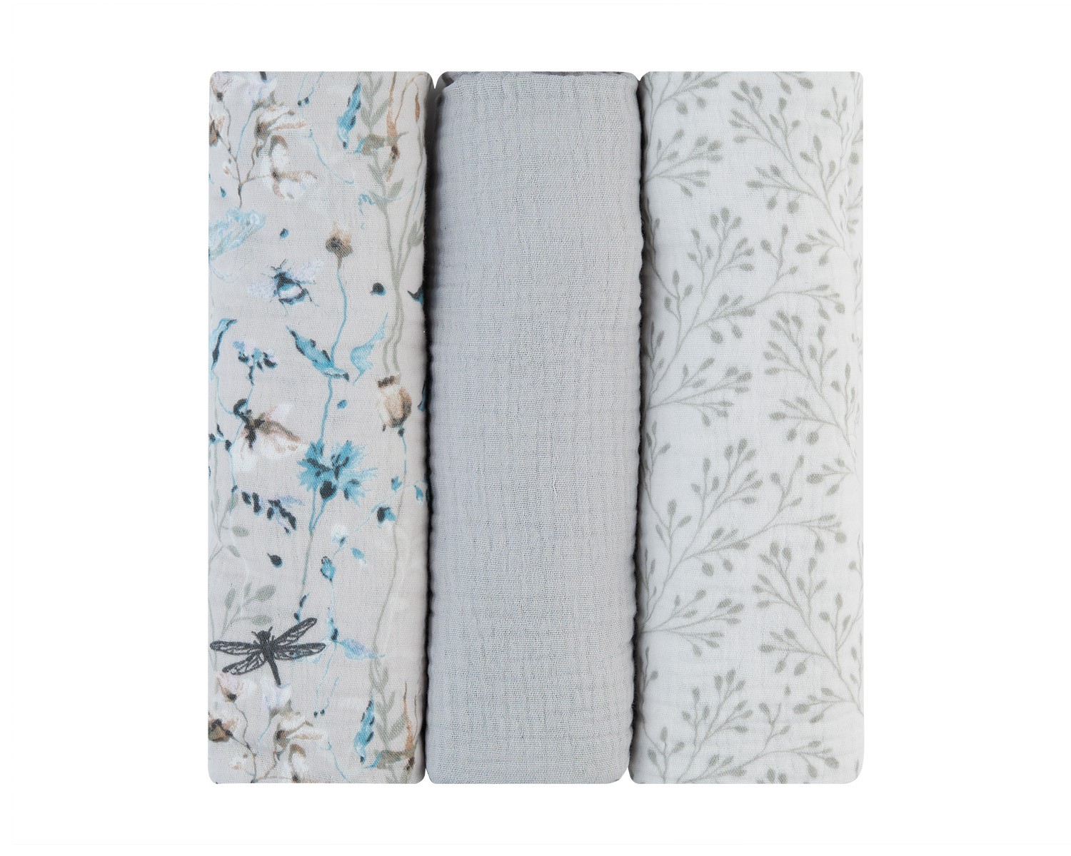 Juego de pañales de muselina 3 uds 100x100 cm Dreamy Fields Grey