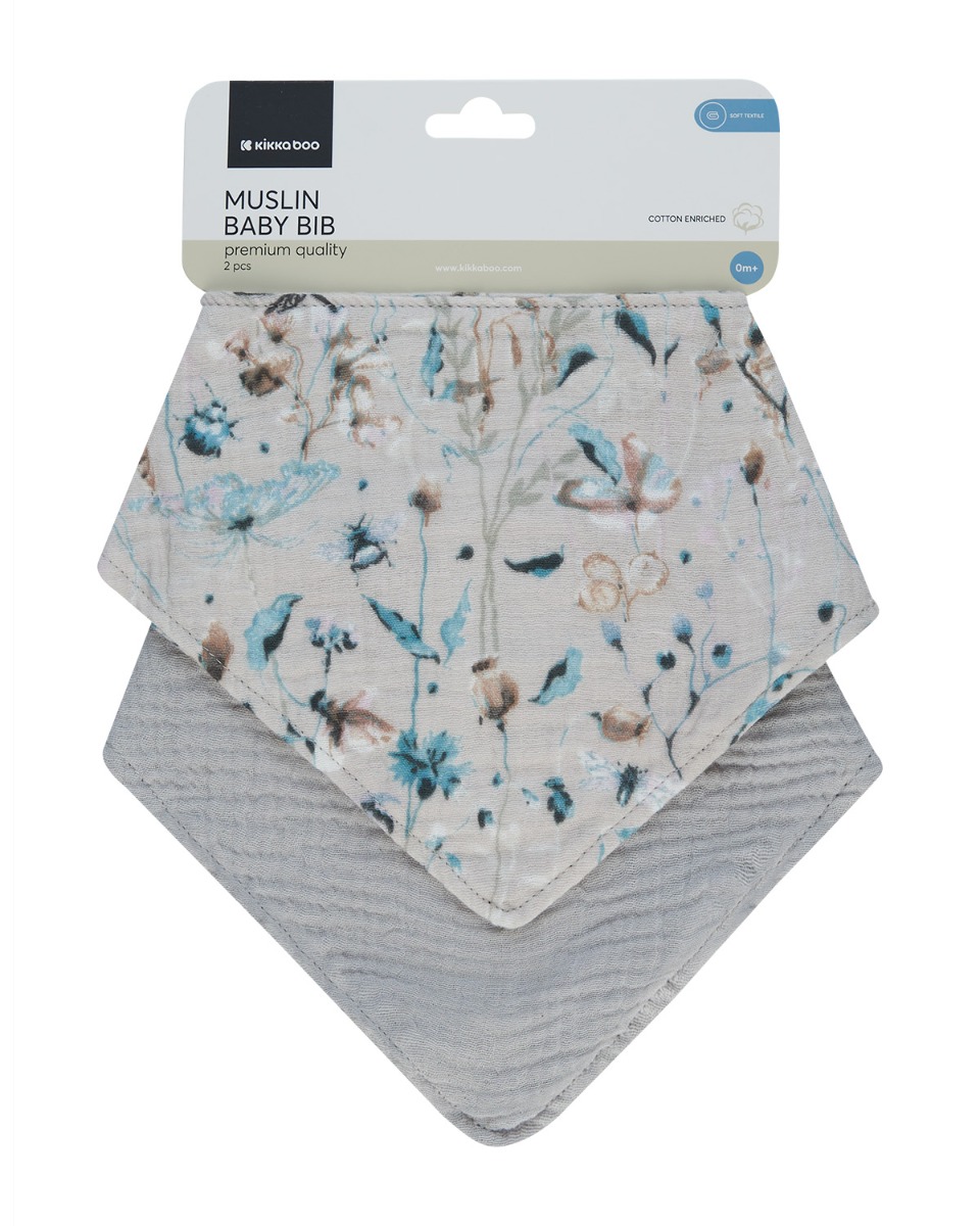 Juego de babero de muselina 2 uds Dreamy Fields Gris