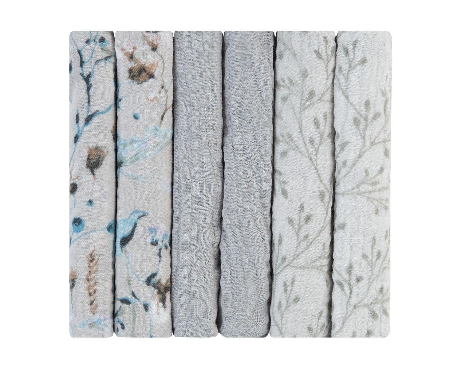Juego de 6 paños de muselina 30x30 cm Dreamy Fields Grey