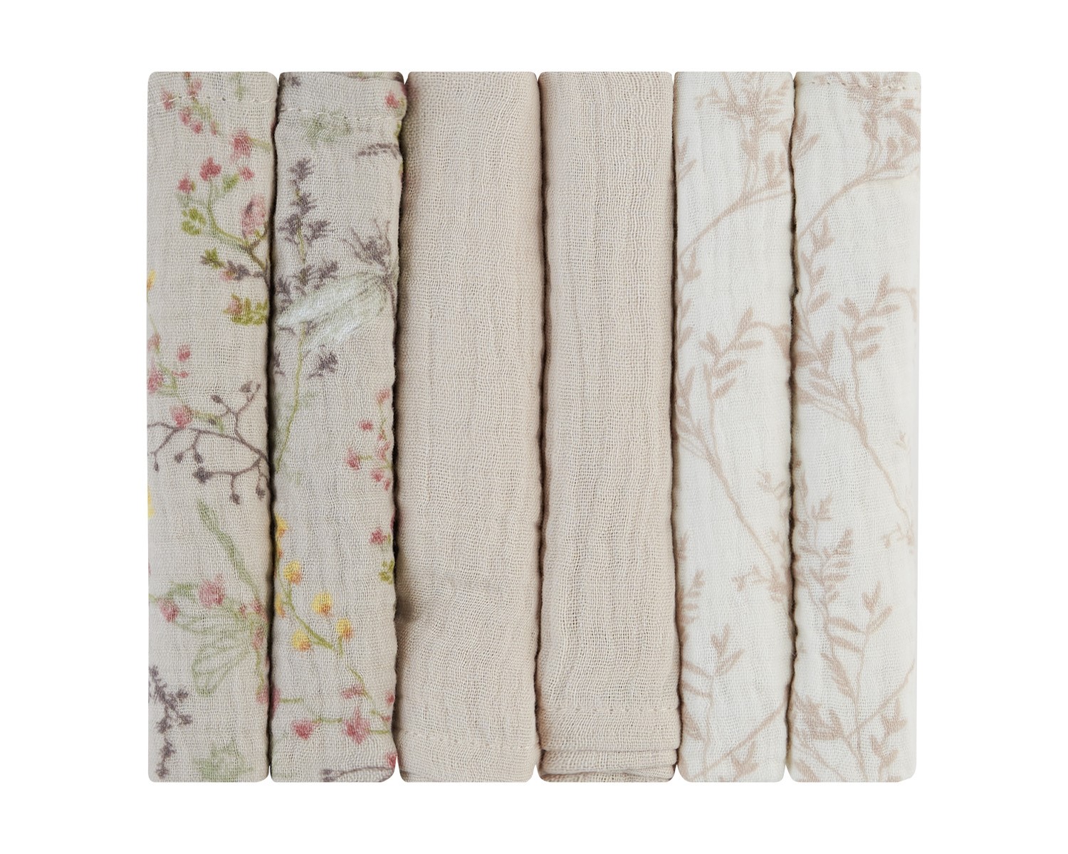 Juego de 6 paños de muselina 30x30 cm Secret Garden Beige