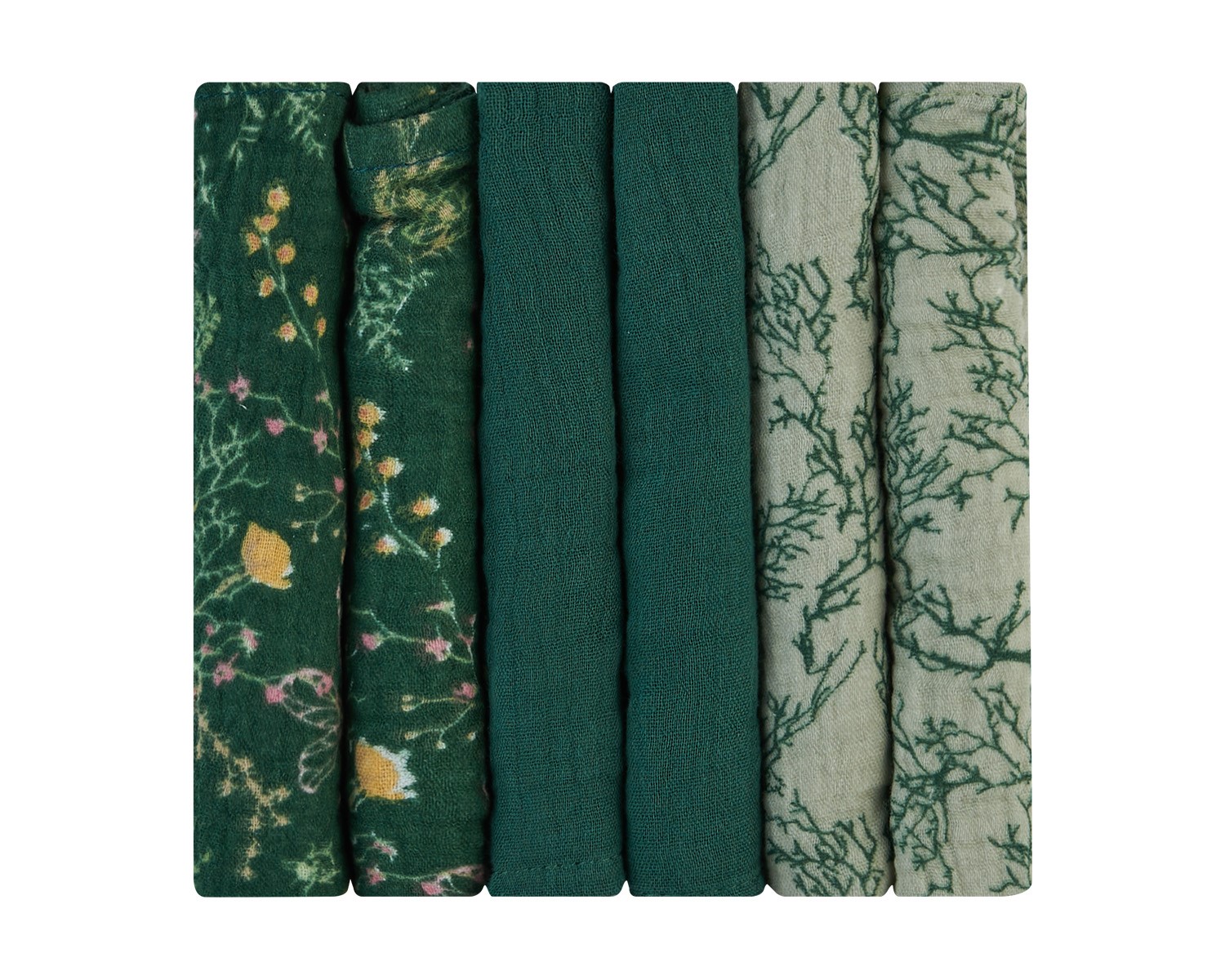 Juego de 6 paños de muselina 30x30 cm Secret Garden Green