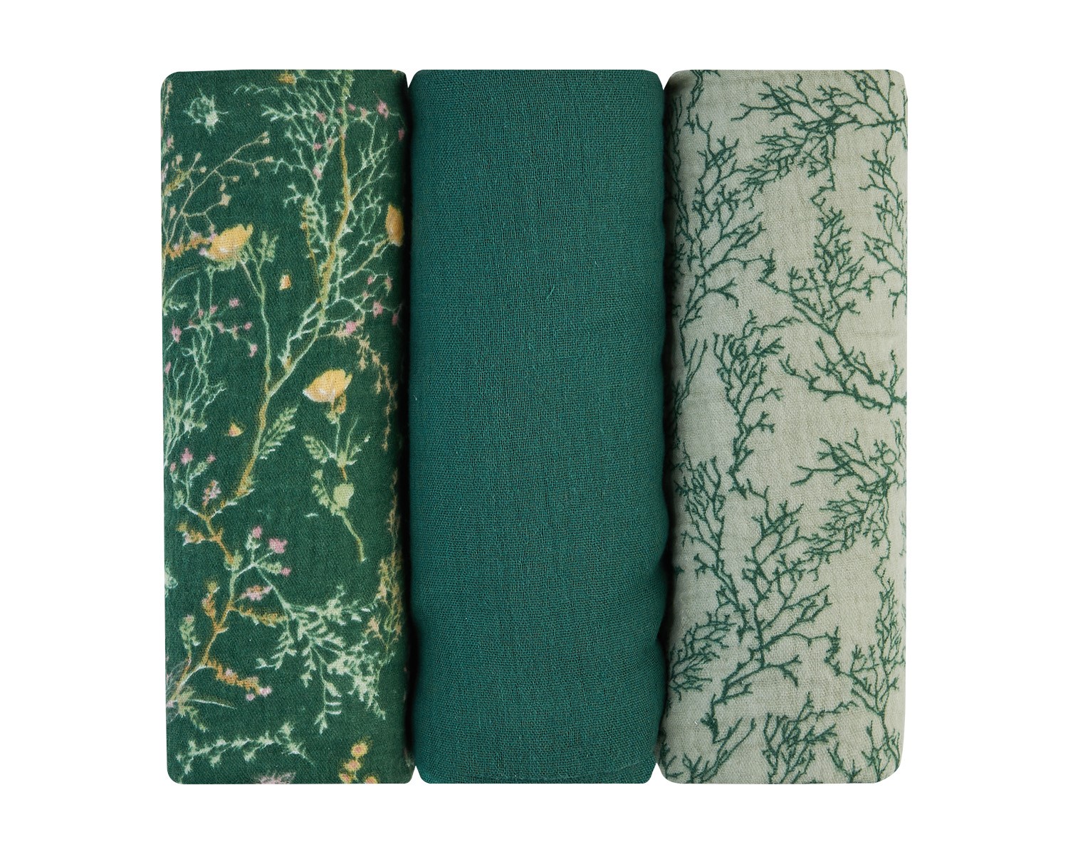 Juego de pañales de muselina 3 uds 75x75 cm Secret Garden Verde