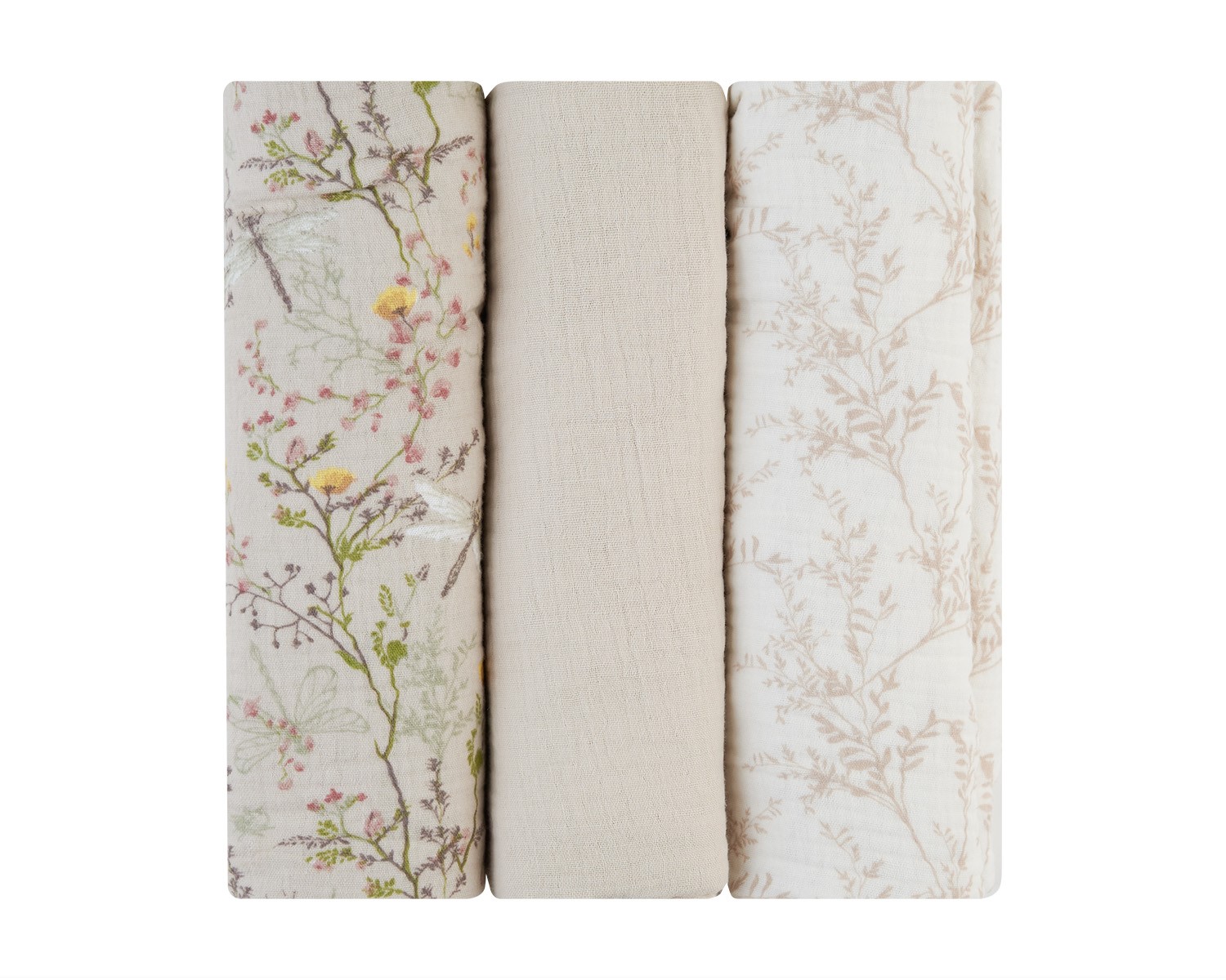 Juego de pañales de muselina 3 uds 100x100 cm Secret Garden Beige