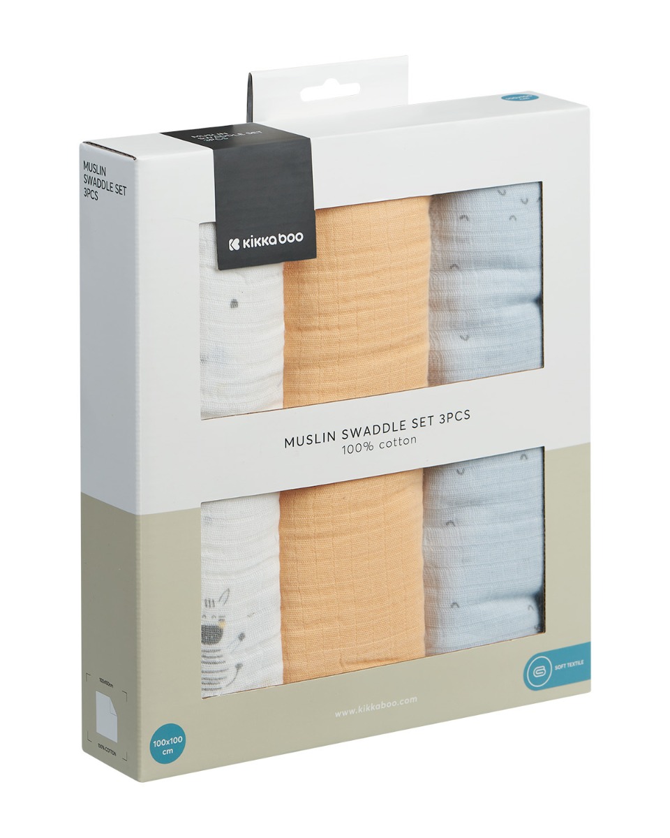 Juego de pañales de muselina 3 uds 100x100 cm Stripy Friends