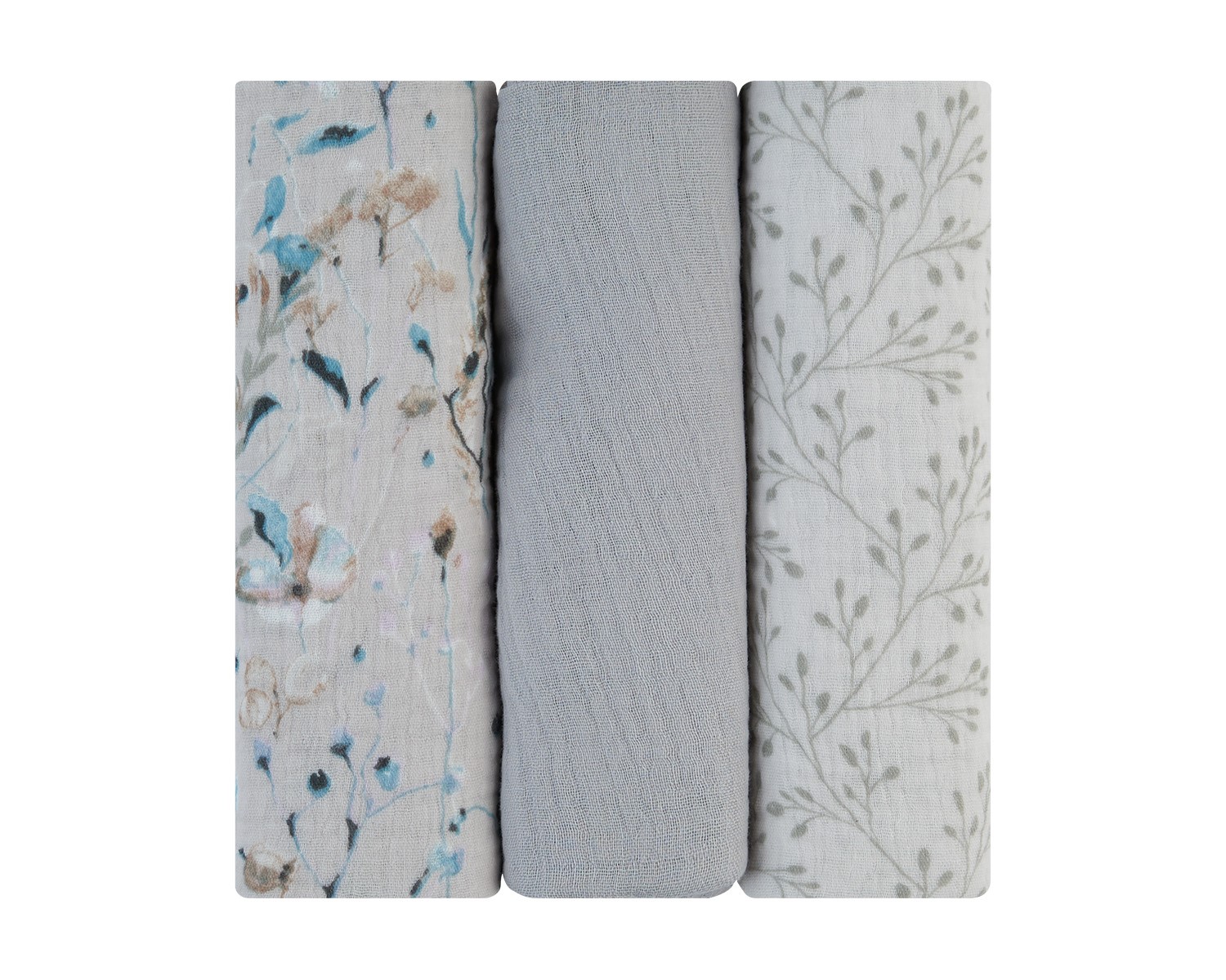 Juego de pañales de muselina 3 uds 75x75 cm Dreamy Fields Gris