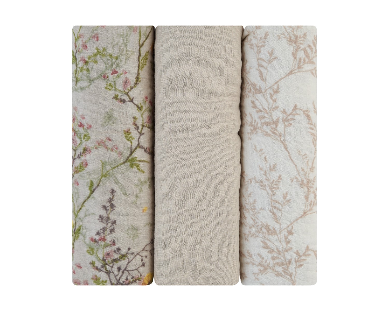 Juego de pañales de muselina 3 uds 75x75 cm Secret Garden Beige
