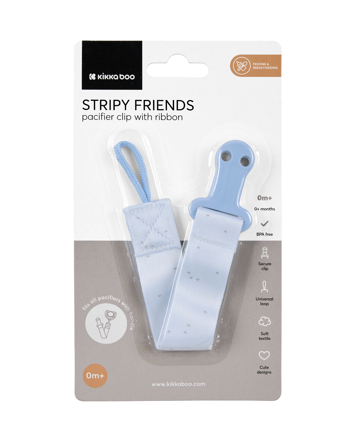 Clip para chupete con cinta Stripy Friends