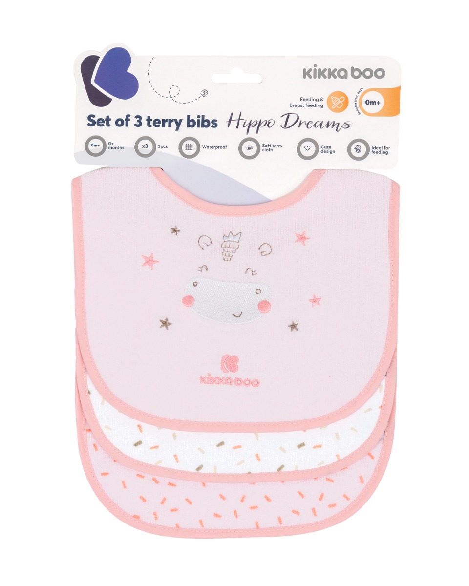 Set de 3 baberos de rizo Hippo Dreams Rosa