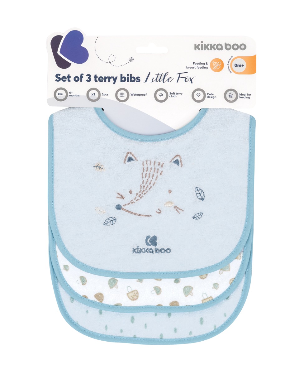 Set de 3 baberos de rizo Little Fox Azul