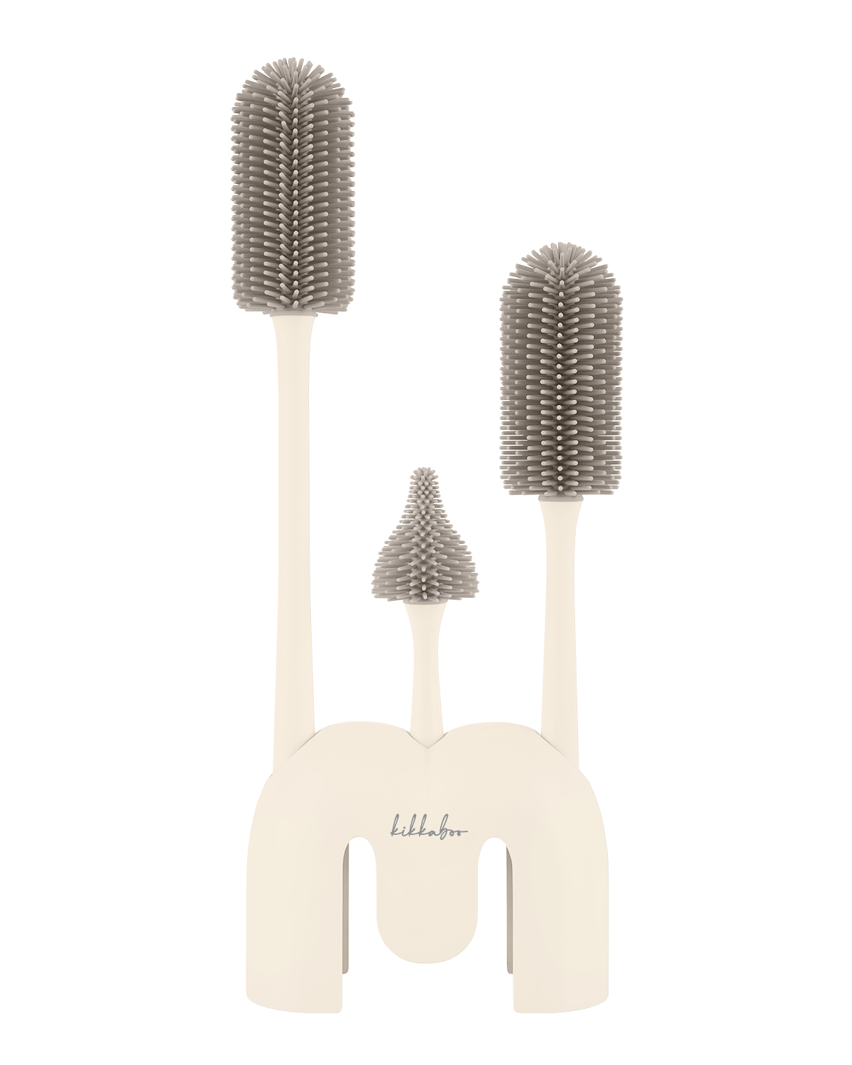 Silicone bottle brush set 3 pcs with holder Platinum Silicone Sand