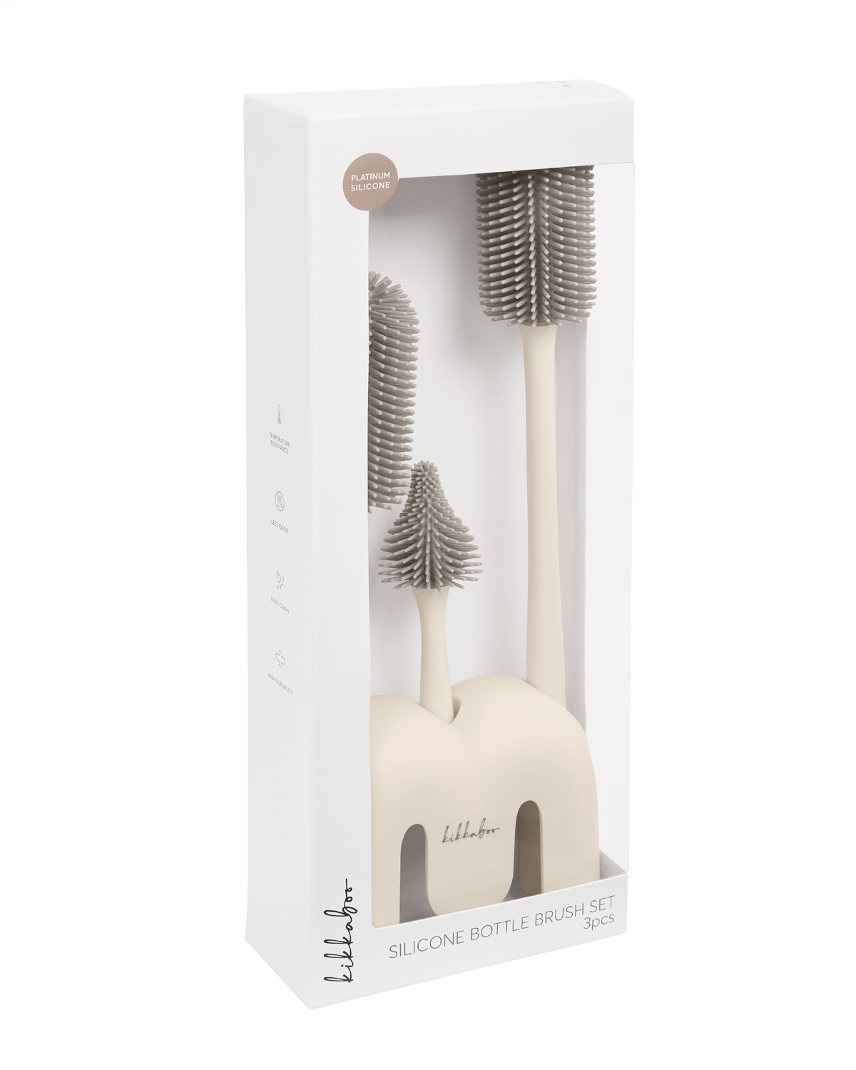 Silicone bottle brush set 3 pcs with holder Platinum Silicone Sand