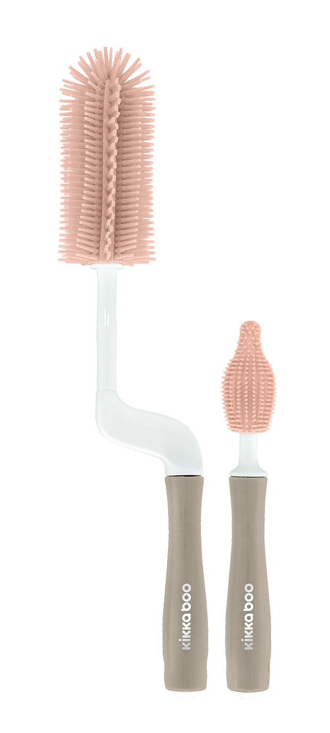 Set de cepillos de silicona para biberones y tetinas 2uds Rosa