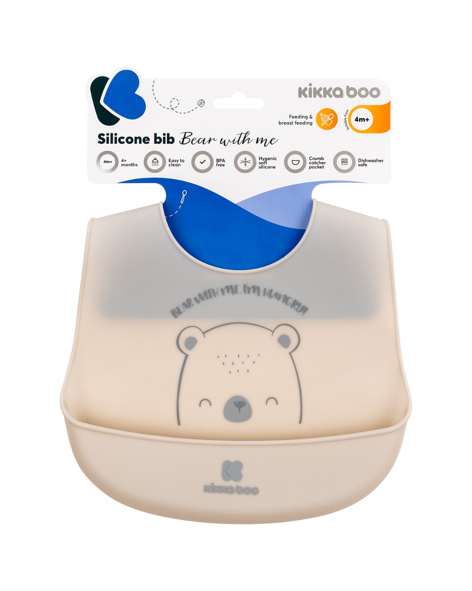 Babero de silicona Bear With Me Gris